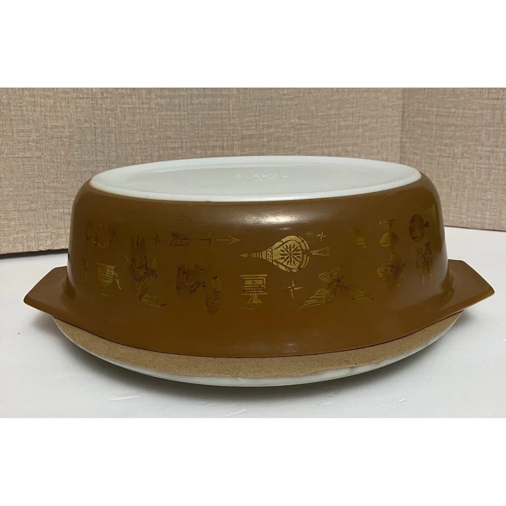 Pyrex Casserole Dish 1.5qt Brown Excellent Early American Gold Eagle 474-B